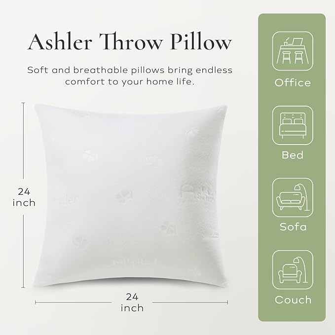 Ashler Throw Pillow Inserts 24 x 24 Inches Set of 4,Firm and Fluffy Decorative Square Pillows with Air Layer, Indoor Square Cushion Stuffer for Couch Bed Sofa and Living Room