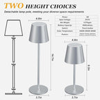 Cordless Table Lamp Rechargeable - Silver Grey 2 Pack 5000mAH Battery Operated Lamp for Counter, 3 Color Stepless Dimming Waterproof LED Wireless Lamp for Dining Kitchen, Outdoor Patio, Touch Control