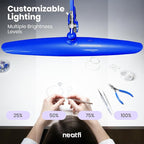 Neatfi XL Nail Desk Lamp with Clamp, 2200 Lumens, 20-Inch Wide Head, Dimmable 4 Levels, 6500K, LED Task Light for Manicure Table, Crafts, Workbench, Office (Non-CCT, Sapphire Blue)