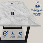 Sturdy Conference Table with Cable Management Grommets Modern Rectangle Office Meeting Table with Wood Tabletop and Metal Frame & Legs- Easy Assembly Boardroom Table (White Marble, 12 Foot)