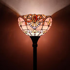 WERFACTORY Tiffany Floor Lamp Pink Baroque Stained Glass Light 12X12X71 Inches Pole Torchiere Standing Corner Torch Uplight Decor Bedroom Living Room Home Office S003P Series