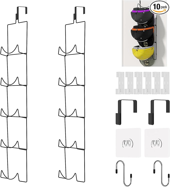 LINFIDITE 10 Pack Hat Rack Hanger Holder Organizer Flexible Multi Hook Wall Mounted Over Door Baseball Cap Display Storage Rack Cap Holder, Closet HangingStorage Rack w Hanging Hook Black