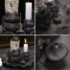 ChangWanna Multifunction 4 in 1 Frog Incense Holder, Palo Santo Holder, Sage Holder, Ceramic Incense Stick Holder for Burning - Cute Ash Catcher Tray for Yoga/Meditation/Home Room Office Decor, Black