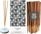 Folkulture Incense Sticks | Set of 120 Insence-Sticks with Holder for Relaxation | Leather Oud Incense| Organic, Slow Burning & Non Toxic Inscents | Luxe Fragrances for Meditation, Relaxation