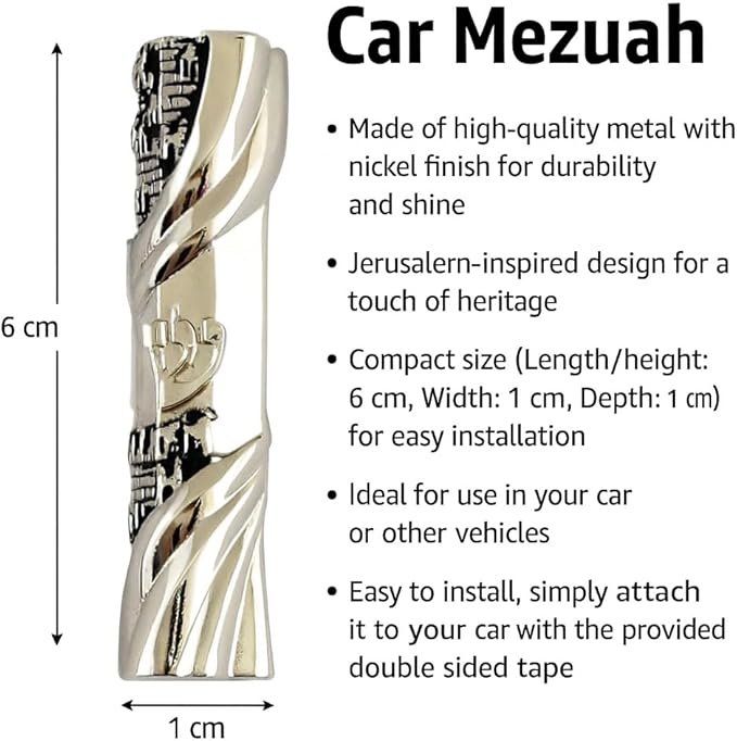My Daily Styles Metal Nickel Car Mezuzah with Jerusalem Theme Travelers Prayer Scroll Jewish Hoshen Mezuza from Israel 2.5"