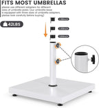 Sundale Outdoor Umbrella Base 42lbs with Stainless Steel Umbrella Tube, Heavy Duty Square Metal Built-in Cement Umbrella Stand, White