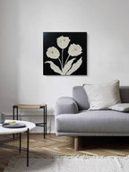 YaSheng Art-Wall Art for Living Room 100% Hand-Painted Flower Oil Painting On Canvas Black and White Thick Texture Minimalist modern Art Gallery Wrapped Framed Floral tulip Blossom Artwork for Home Bedroom 24x24inch