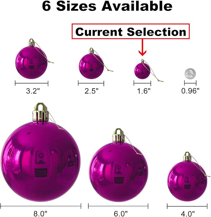 Fuchsia 1.6" Small Christmas Balls Christmas Tree Decoration Ornaments Shatterproof Hanging Balls for Birthday Halloween Holiday Wedding Decorations Set of 36pcs
