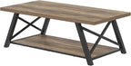 EXCEFUR Modern Coffee Table, Rectangle Center Table for Living Room with Storage Shelf, Industrial Wood and Metal Cocktail Tea Table, Rustic Oak, 47 Inch