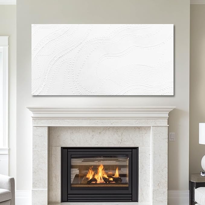 NBAODAN White Abstract Canvas Wall Art for Living Room Minimalist Home Decor Textured Wall Decor Line Art Oil Painting for Bedroom Dining Room 24x48 Inch