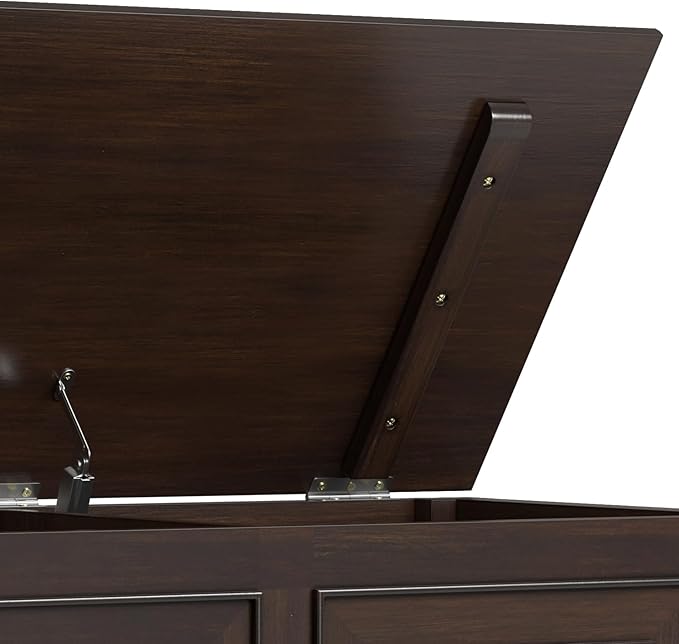 SIMPLIHOME Connaught Storage Bench - 36 inch Wide Solid Wood Small Trunk Bench in Chestnut Brown, Traditional Bench for Entryway with Lift-Up Lid and Dual Hidden Compartments