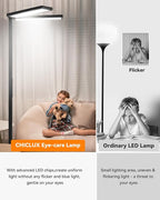 CHICLUX 80'' LED Floor Lamp, 120W Modern Free-Standing Lamp with 2 Adjustable Lamp Heads, Dimmable Eye Caring Floor Lamp for Living Room, Bedroom, Study Room, Office, 4000K Natural Daylight, Black