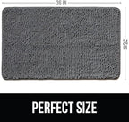 KANGAROO Bathroom Rugs, Chenille Soft Absorbent Bath Rug, Shaggy Shower Mat, Quick Dry Machine Wash Bathmat, Plush Carpet Mats for Tub, Bathtub and Room Home Decor Accessories, 36x24, Grey