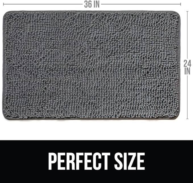 KANGAROO Bathroom Rugs, Chenille Soft Absorbent Bath Rug, Shaggy Shower Mat, Quick Dry Machine Wash Bathmat, Plush Carpet Mats for Tub, Bathtub and Room Home Decor Accessories, 36x24, Grey