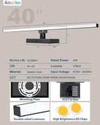 Modern Bathroom Vanity Light, 40 Inch 30W IP44 Black Light Bar, 5CCT Adjustable (2700K–5000K), Dimmable LED Lights for Bathroom Mirror, Dual-Sided, 180° Rotatable Angle, ETL