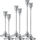 2 Sets(6 Pcs) Silver Tapered Candle Holder,Candlestick Tall Metal Candlestick Holders for Table Centerpiece Home Decor for Wedding Fireplace Mantel Housewarming Gift Fits 3/4 Inch Thick Candles