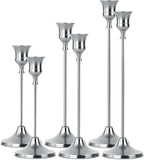 2 Sets(6 Pcs) Silver Tapered Candle Holder,Candlestick Tall Metal Candlestick Holders for Table Centerpiece Home Decor for Wedding Fireplace Mantel Housewarming Gift Fits 3/4 Inch Thick Candles