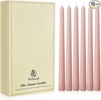 New Burning Formula Unscented Dripless 10-Inch Taper Candles Set of 12 - Pearl Blush, for Wedding, Dinner - Smokeless, Long Burning - Hand Poured, Colored Tall Candlesticks - Rubor Perla