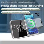IHAO Multifunctional Alarm Clock with Wireless Charging for Phone 15W Fast Charger Large LED Display Temperature Phone Bracket for Bedside & Desk-W5 White