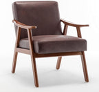 Accent Chair with Microfiber Upholstery and Solid Wood Frame, Classic Mid-Century Modern Living Room Furniture for Extra Seating, Dark Brown