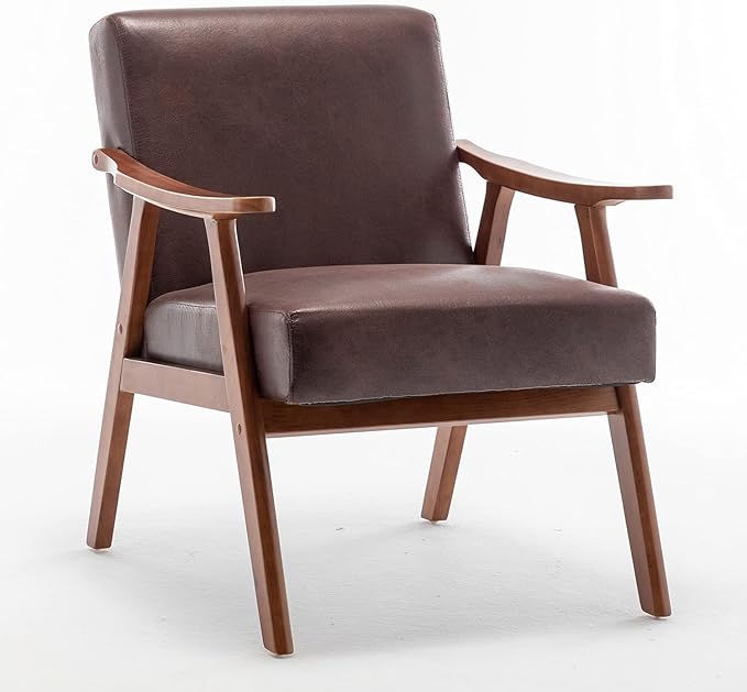 Accent Chair with Microfiber Upholstery and Solid Wood Frame, Classic Mid-Century Modern Living Room Furniture for Extra Seating, Dark Brown