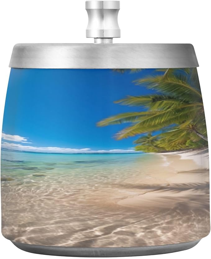 Hawaii Beach Sea Ashtray with Lid, Outdoor Ashtrays for Patio, Stainless Steel Ashtray Odorless Smokeless for Home Office Balcony