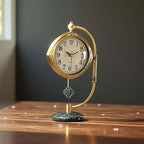 Quartz Movement Brass Mantel Clock with Long Power Reserve - Vintage Style Table Clock with Marble Base,Silent Home Decor for Living Room and Office