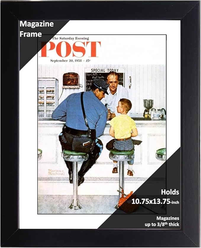 Creative Picture Frames 10.75 x 13.75 Magazine Frame with Full-Strength Glass, Holds Up To A 1/4" Thick Media with Installed Hangers for Easy Mounting, 12x15 Black Frame with White Mat