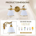 ANDY STAR Gold Vanity Light, 2-Light Brushed Gold Bathroom Light Fixtures, Vintage Bathroom Light with Milky White Bell Glass Shades, Eye-Friendly Wall Sconce for Mirror, Kitchen, Bedroom, Hallway