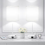White Touch Lamps for Nightstand Set of 2 - Bedside Table Lamp for Bedroom with Dual USB Ports & AC Outlet, 3-Way Dimmable Lamps for Living Room Boys Room, Night Light with 5000K Daylight Bulbs