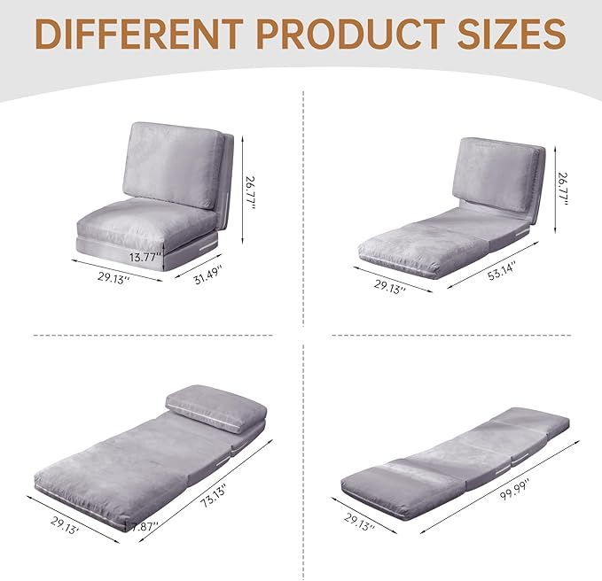 Bean Bag Chairs for Adults,Folding Sofa Bed,Floor Couch Bed, Foam Filling Fold Floor Mattress with Washable Soft Faux Fur Cover, Leisure Floor Couch for Bedroom Living Room(Cream,Single)