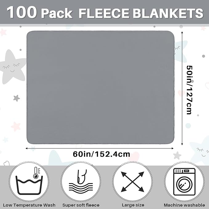 Newwiee 100 Pcs Fleece Throw Blankets Bulk 50'' x 60'' Oeko-tex Standard 100 Certified Spring Outdoor Wedding Guest Blankets Lightweight for Sleepover Donation Lap Pet Sofa Home (Gray)
