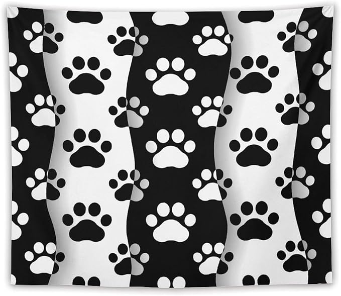 VUMIVI Pet Paws Tapestry Cute Puppy Kitten Black White Animal Paws Modern Funny Art Tapestry Wall Hanging for Living Room Bedroom Dorm Classroom Aesthetic Decor W60xL50in