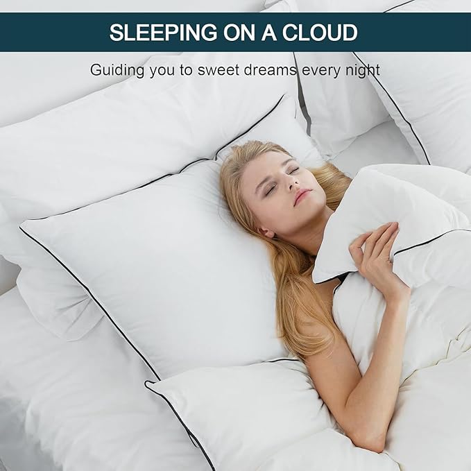 Luxury Down Fiber Pillows Queen Size, Bed Pillows for Sleeping, Pillow for Back, Stomach or Side Sleepers (Modern 70, White, Standard (Pack of 2)) (White 50, Standard (Pack of 2))