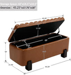 Kmax 45" Storage Bench PU Leather Entryway Bench Upholstered Ottoman Bench with Wavy Top & Safty Hinge for Bedroom Living Room Hallway, Brown