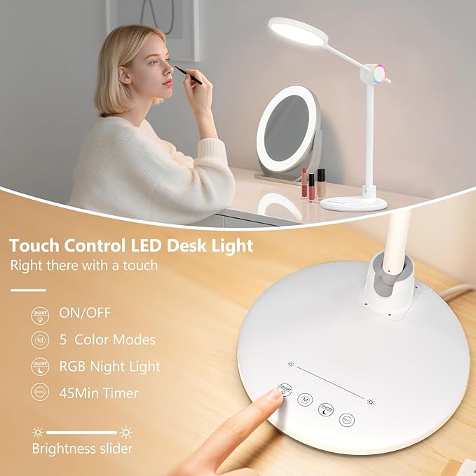 Desk Lamp for Home Office, 800LM Bright Eye-Caring Desk Light, 2900K-5800K Dimmable Table Lamps, Touch Control Computer Light for Reading,Dorm Study