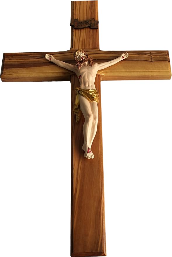 Holy Land Market Olive Wood Cross from Bethlehem - Includes Certificate & Prayer Card, 14 Inch Wall Hanging Decor