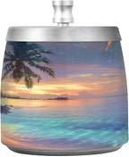 Dreamy Hawaiian Beach Ashtray with Lid, Outdoor Ashtrays for Patio, Stainless Steel Ashtray Odorless Smokeless for Home Office Balcony