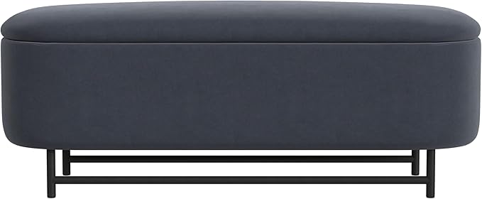 HomePop Ellipse Modern Storage Bench with Metal Legs |Homepop Home Décor|Bench with Storage for Living Room & Bedroom - Steel Blue Velvet