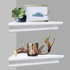 ZGZD White Corner Shelf Wall Mounted Storage Display Shelves for Home Decor, Set of 2