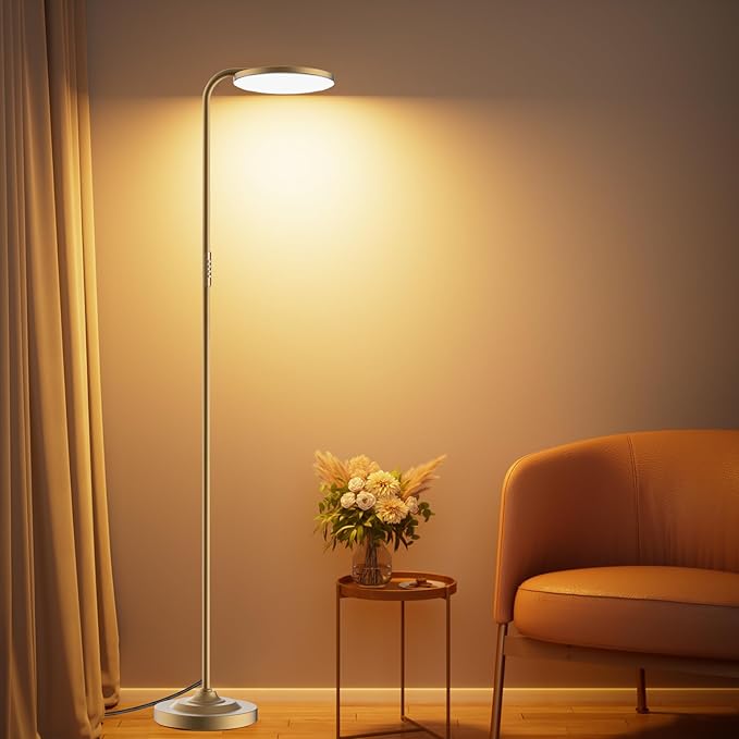 36W LED Floor Lamp, Upgrade Super Bright Standing Lamp, Modern Stepless Dimmable Torchiere Tall Lamp with Remote Control, 350°Rotating Head Reading Floor Lamp for Living Room, Bedroom, Office