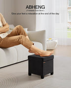 Cube Storage Ottoman, Velvet Foot Stool with Feet, Folding Storage Bench, End of Bed Bench, Storage Chest, for Living Room, Bedroom and Office, 15 x 15 x 15.7 Inches, Ink Black, ASND22B