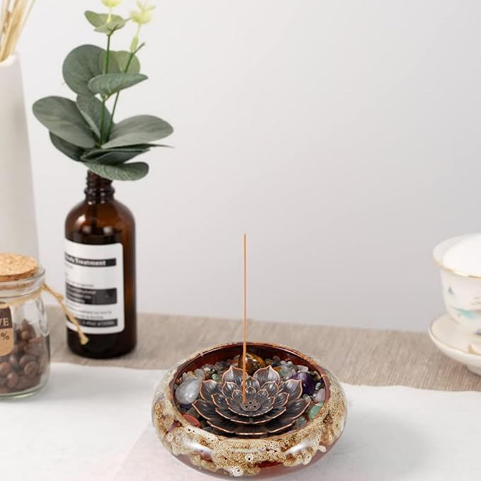 Incense Stick Holder - Ceramic Incense Burner， Crystal Lotus Incense Holder, Incense Burner for Cone, Coil, Sage Cones, Frankincense, and Palo Santo