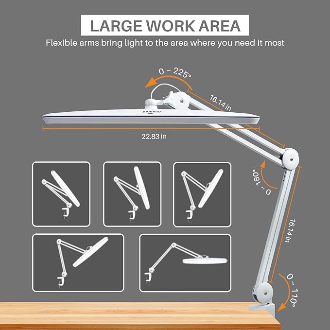 Task Lamp with Clamp, Bright 117PCS LEDs, Metal Swing Arm 24W 2200 Lumen Dimmable Led Desk Lamp for Architect Home Office Study Reading Dorm Workbench Craft, 23 Inch Working Lamp(White)