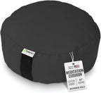 Bean Products Zafu Meditation Pillows for Sitting on Floor, Yoga Cushion, Cotton/Buckwheat Fill Yoga Pillow, Zafu Meditation Cushion, Zen Kneeling Prayer Pad- Made in USA - 14" Round - Black