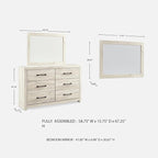 Signature Design by Ashley Cambeck Vintage Smooth-Gliding 6-Drawer Dresser and Mirror with Safety Stop, Whitewash