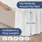 Wrap Around Dust Ruffle Bed Skirt - White - for Full Size Beds with 21 Inch Drop - Easy Fit Elastic Strap - Adjustable Pleated Bedskirt w/Brushed Fabric - Wrinkle Free - for Women, Men, Kids & Teens