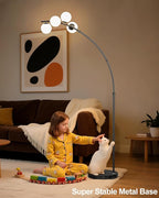 Lightdot Black Arc Floor Lamp for Living Room, 4 Globe Floor Lamp with Shatterproof Shade& Mable Base, Mid Century Modern Tall Standing Lamp for Bedroom/Sofa Beside/Corner Decor(Bulbs Included)