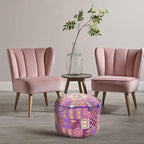 Aakriti Gallery Indian Pouf Footstool Ethnic Embroidered Pouf Cover, Indian Cotton Round Pouffe Ottoman Pouf Cover Pillow Ethnic Decor Art - Cover Only (Purple, 18x13)
