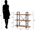 HSH Solid Real Wood Bookshelf, 3 Tier Rustic Vintage Industrial Book Shelf, Small Short Etagere Natural Wooden Bookcase, Open Metal Farmhouse Solid Wood Book Shelf, Distressed Brown